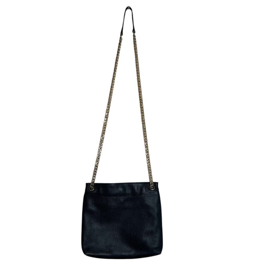 14th & Union Womens Black Pebbled Leather Shoulder Bag Gold Chain Strap